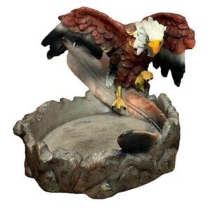 Eagle Spreading Wings with Feather on Risen Dish Candle Holder